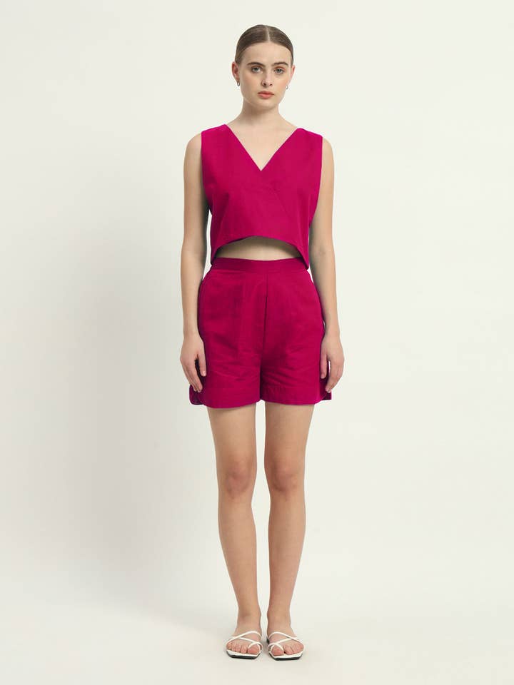 V Neck Overlap Berry Co-ord Set for wholesale by Thevasa