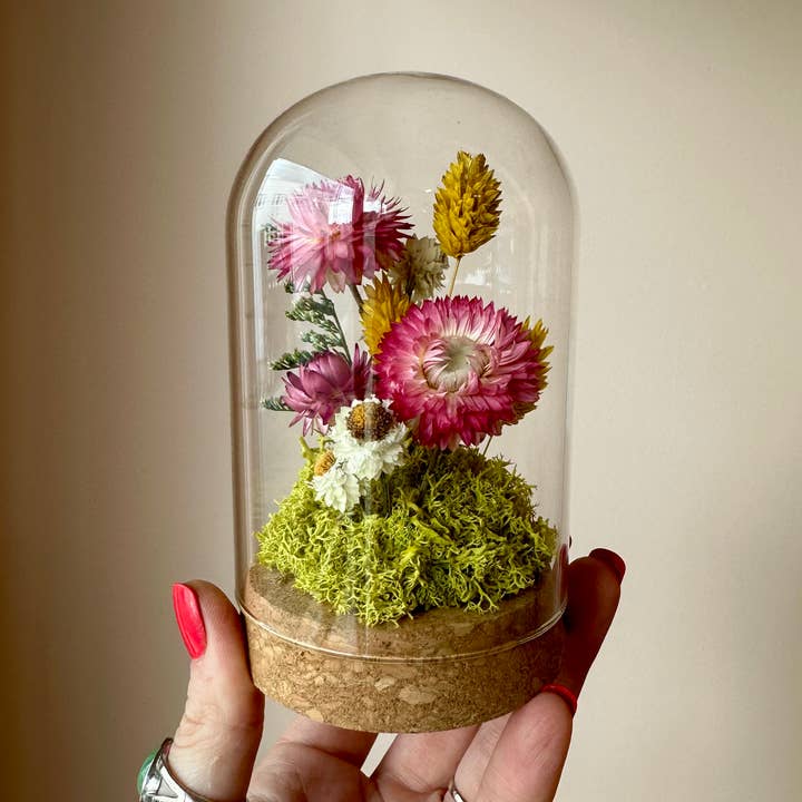 Large Botanical Glass Terrarium Jar w. Pink Dried Florals for wholesale by CA Studios