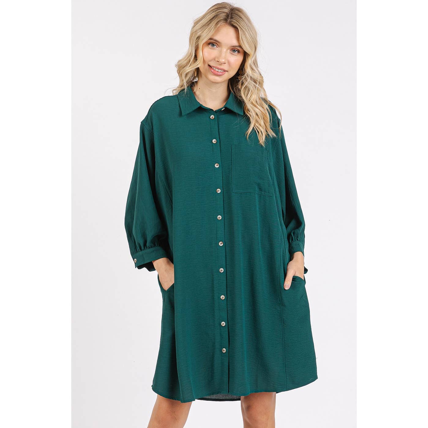 mittoshop – Großhandel Kleid – Damen – AIRFLOW MINIKLEID MIT 3/4-ÄRMELN UND KNÖPFEN22