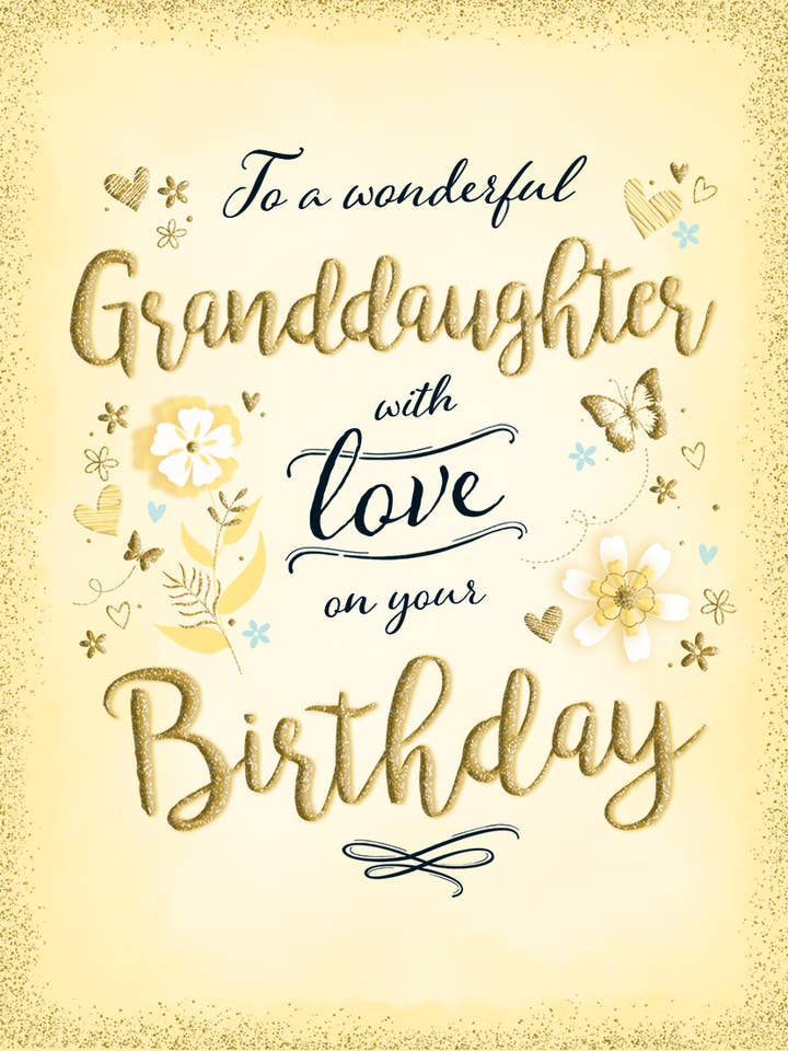 Geburtstagskarte, Enkelin, Blumen auf Zitrone für den Großhandel von Piccadilly Greetings