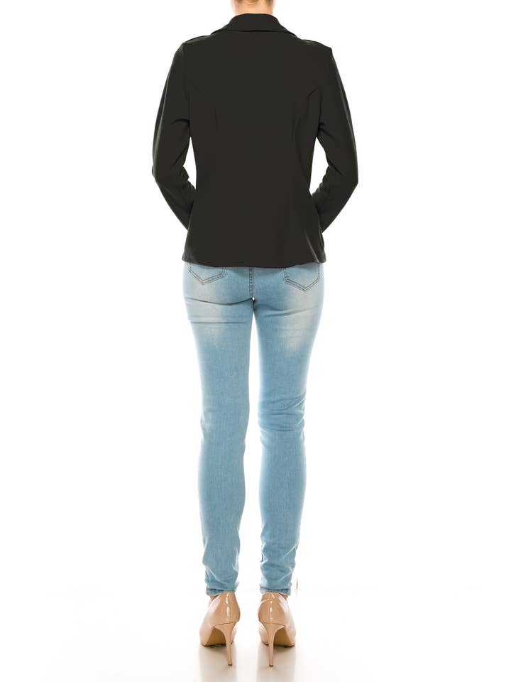 MOA COLLECTION - Wholesale Blazer - Women's - Women’s Solid Open Front Fitted Blazer Jacket – Waist Length2