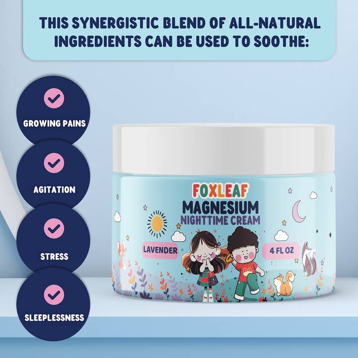 Foxleaf Organics - Wholesale Massage Oil/Gel - Magnesium Cream for Kids with Shea Butter & Lavender - 4oz