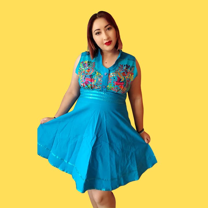 Barrio Drive - Wholesale Dress - Women's - Mustard Yellow floral Embroidered midi dress