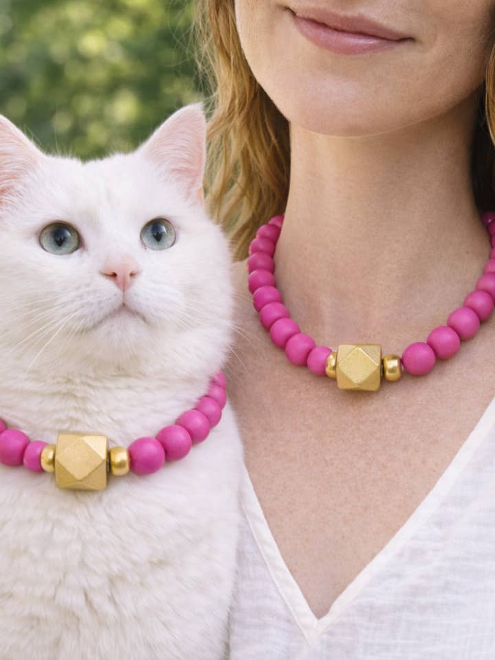 Owner and Pet Matching Wooden Bead Cat Collar Necklace for wholesale by April Mae Designs