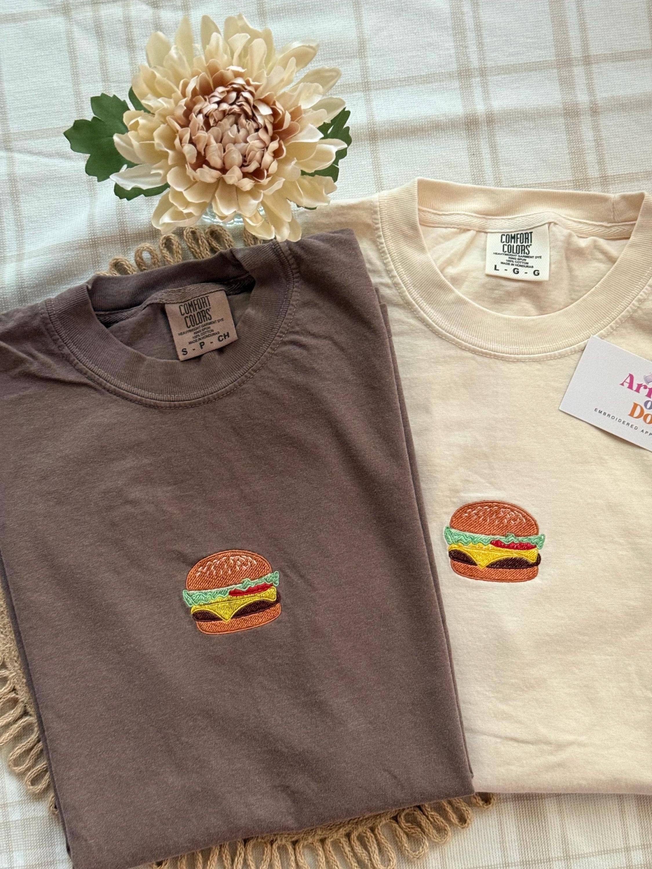ART OF DOTS – wholesale T-shirt – women's – Embroidered Cheeseburger Foodie Lover Tee Shirt0