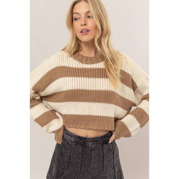 HYFVE - Wholesale Knit Sweater - Women's - HF24F770-Cropped Striped Sweater