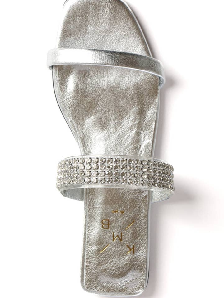 MARILYN SILVER - Two-Strap Leather Sandals with Strass for wholesale by KMB Shoes