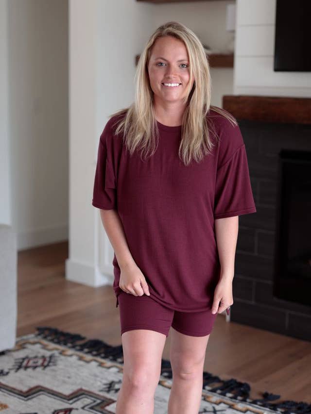 24/7 Rib Set - Maroon (Top and Biker Included) for wholesale by Jadelynn Brooke