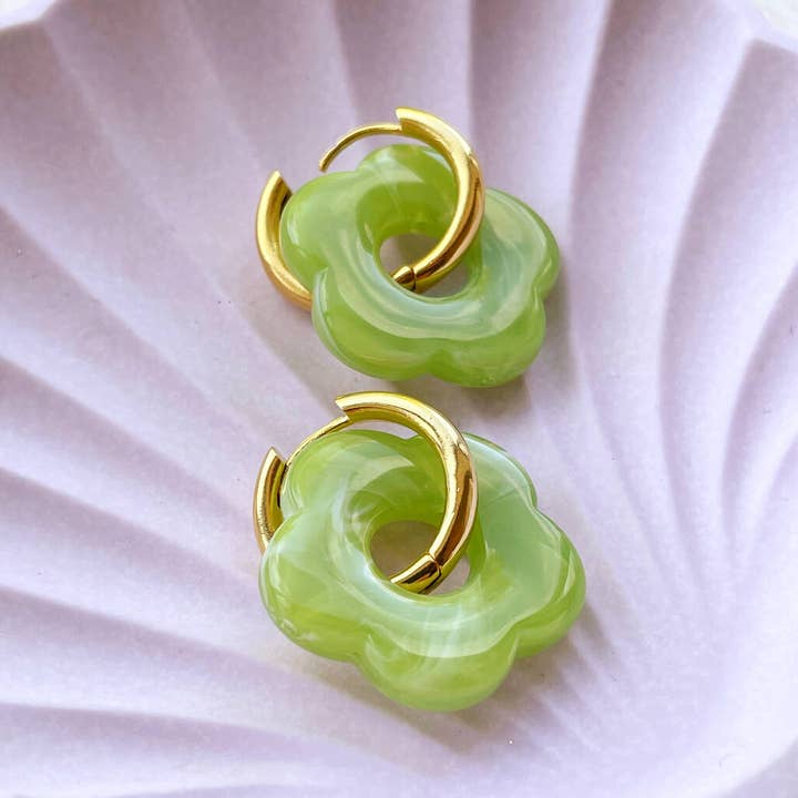 Lucent Studios Ltd - Wholesale Huggie Earrings - Resin Flower Huggie Hoop Earrings4