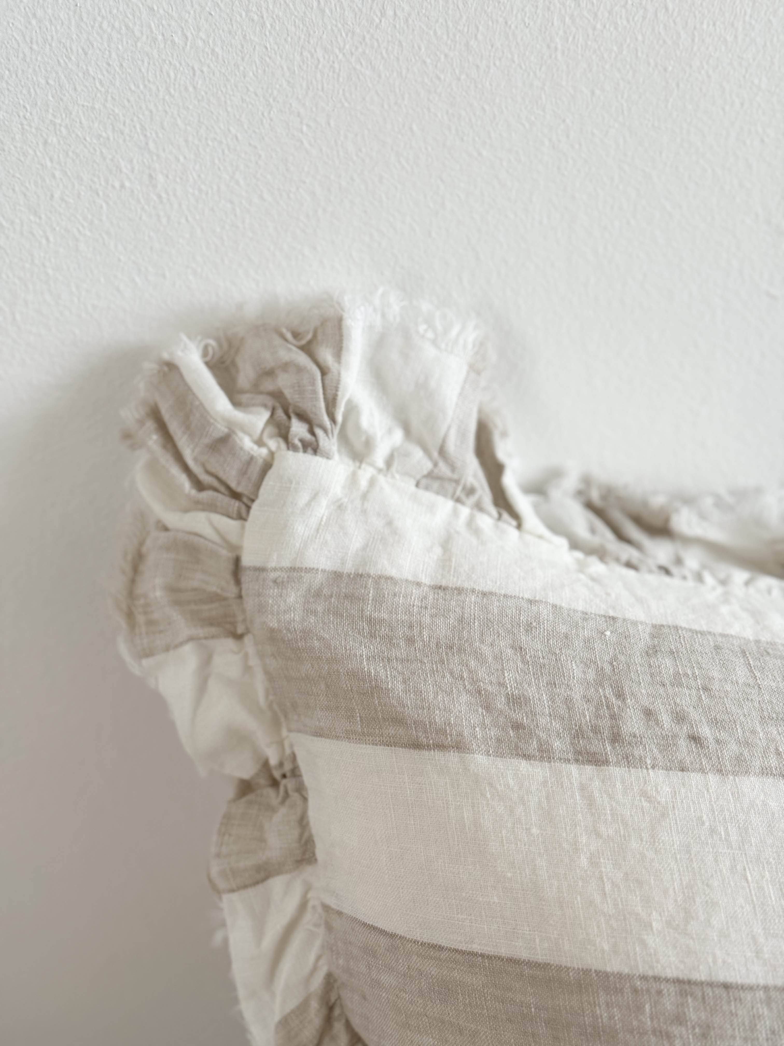 Ellenvale Trade - Wholesale Throw Pillow Cover - Hallie Ruffled Linen Cushion Cover 50x30 – Beige & Cream Wide Stripe3