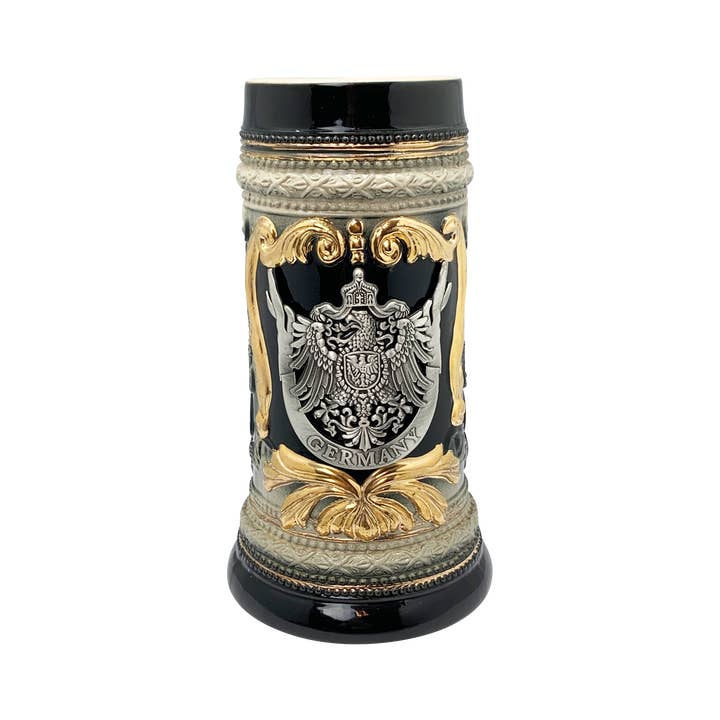 European Heritage Gifts - Wholesale Beer Glass/Mug - Charcoal Black Ceramic Stein Beer Mug with Germany Eagle
