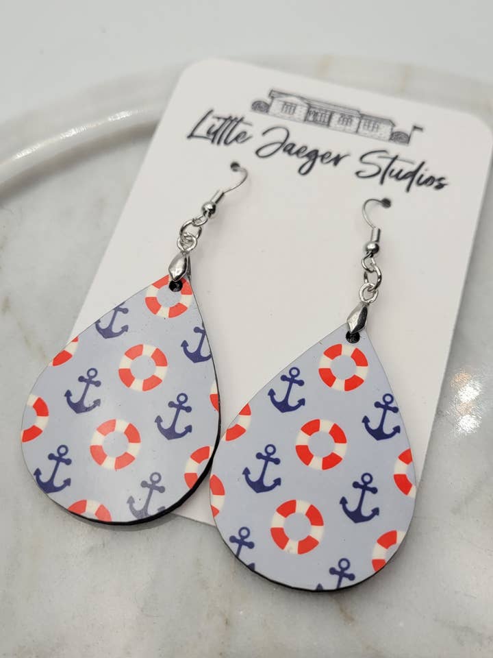 Nautical Boat Anchor Summer Teardrop Handmade Earrings for wholesale by Little Jaeger Studios