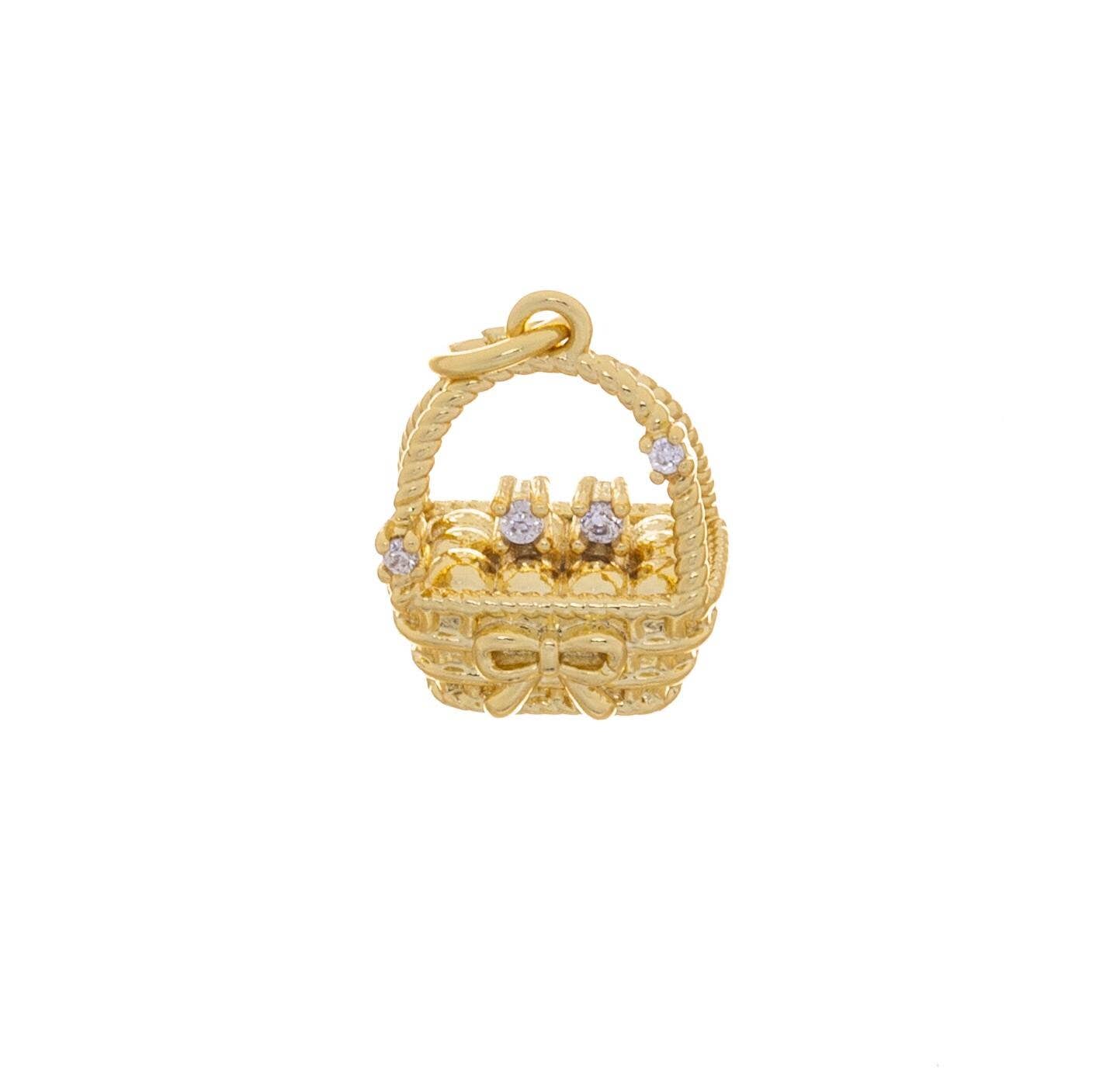 Jewel Pledge - Wholesale Individual Charm/Pendant - Gold & Weaved Easter Egg Basket Charms for Jewelry CPG24612
