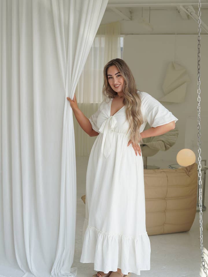 Tara Maxi Dress in Ivory Linen for wholesale by Dani Marie