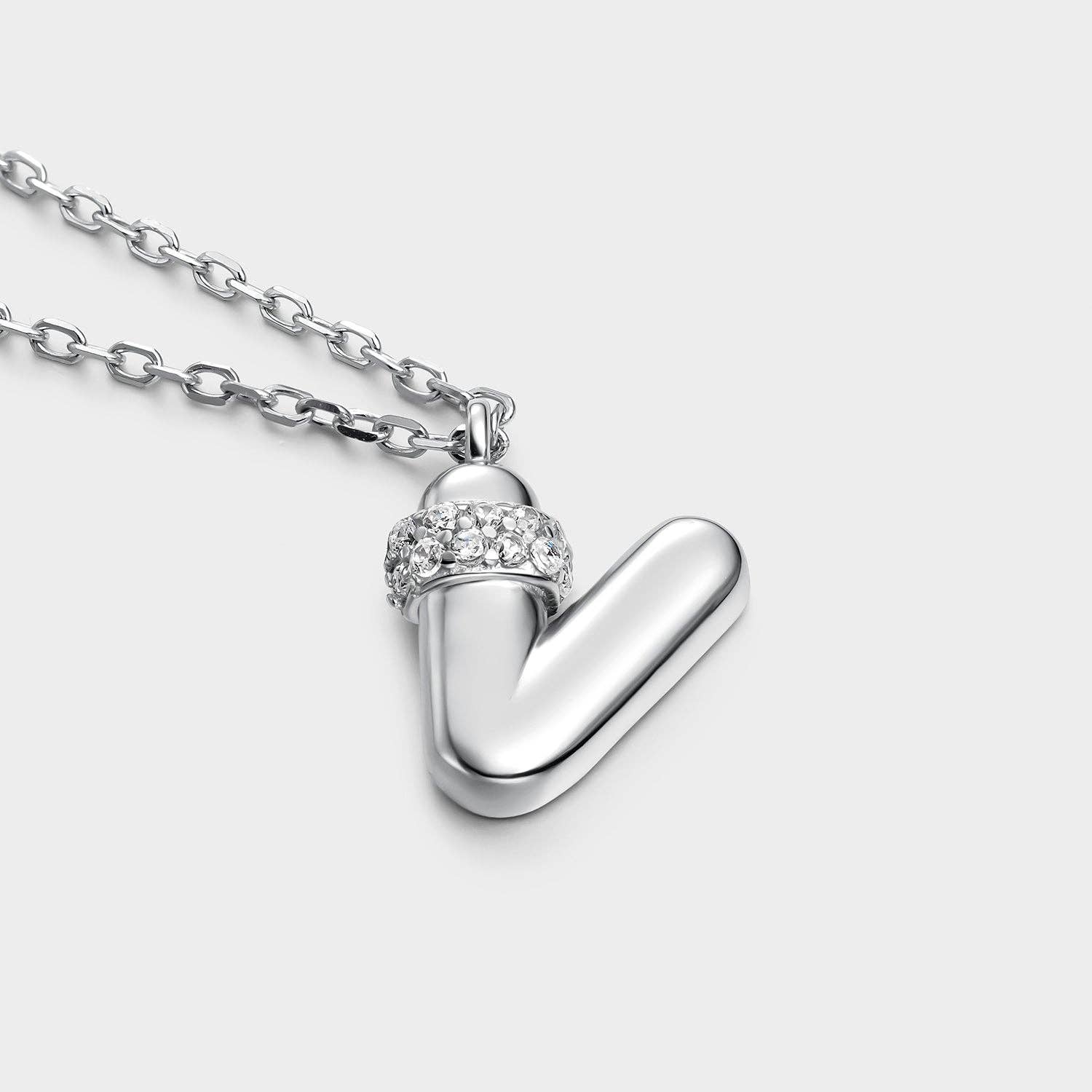 Itemporality - Wholesale Pendant/Charm Necklace - “V” initial necklace with volume, silver and zircon line2