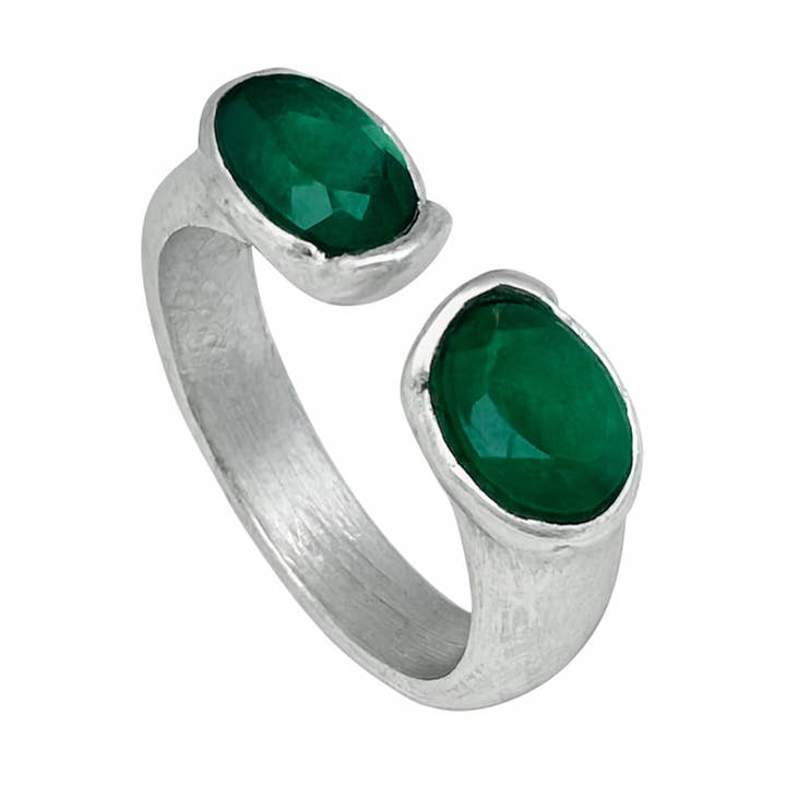 Anel duplo cristal aberto aliança prata 10µ cristal Sw esmeralda por atacado de Gloria Mago