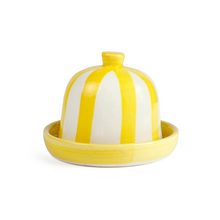 Ceramic Striped Butter Dish - Yellow , 5 x 5.5 Inches for wholesale by Casa Amarosa