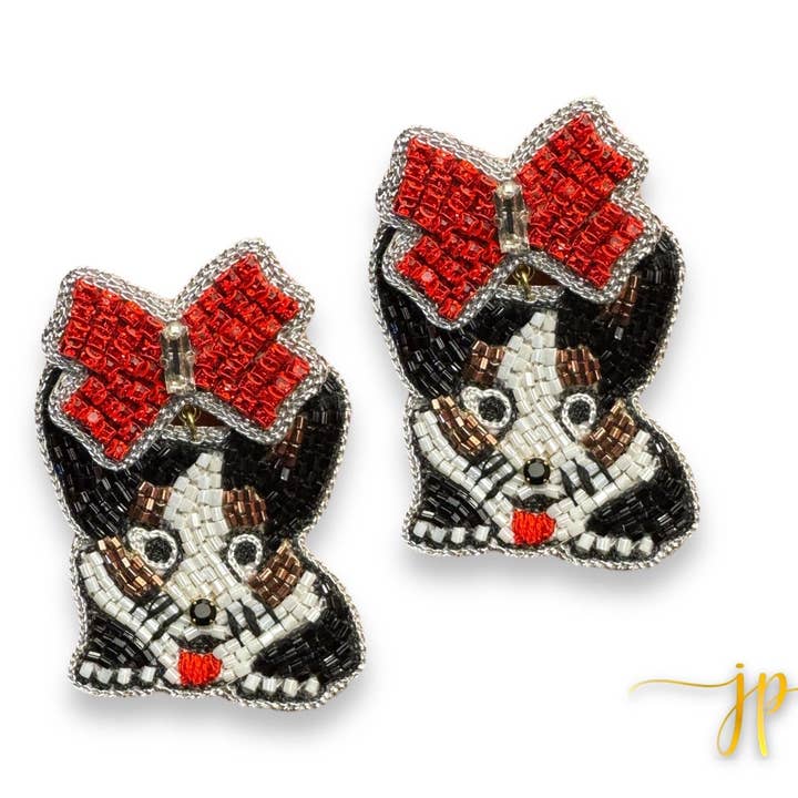 Brincos de Corgi Vermelho Bonito com Missangas e Pedras Preciosas por atacado de Jenny Patrick Designs ™