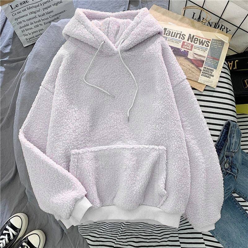 UZ Wholesale Store - Wholesale Hoodie - Women's - Solid Color Hooded Thickened Lamb Wool Sweater3