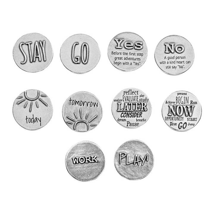 Bag of Decisions Pocket Charms 5 pieces for wholesale by Danforth Pewter