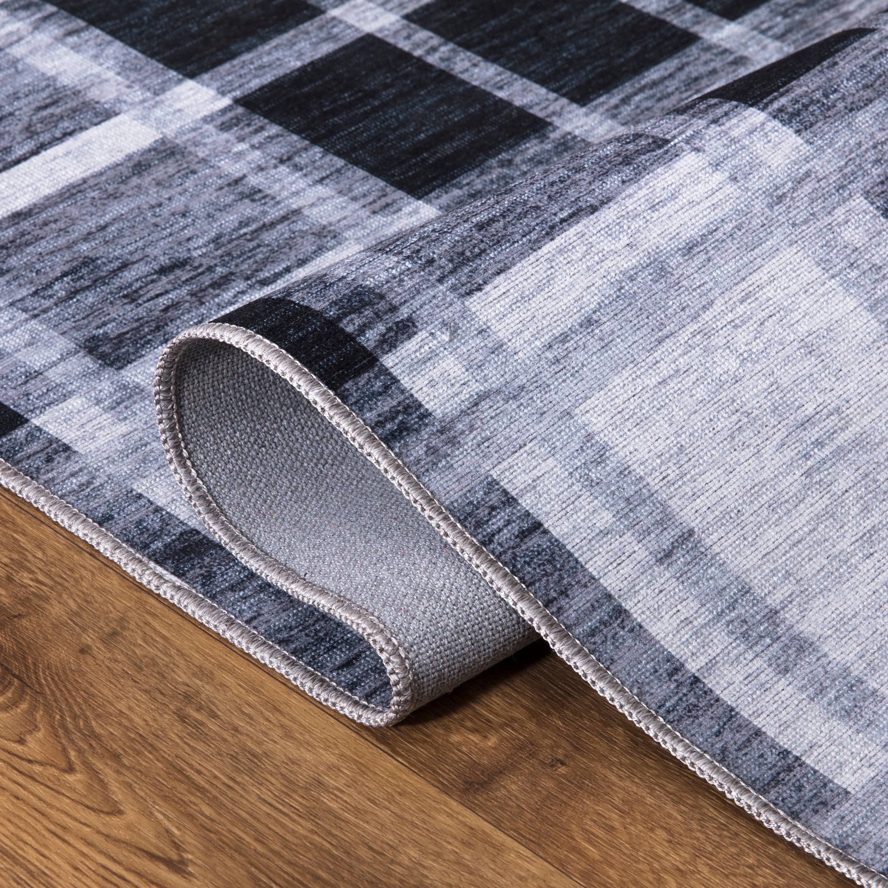 Abani Rugs - Venta al por mayor Alfombra pequeña - Alfombra Abani Parker PAR130A de cuadros, color crema, negro, lavable2