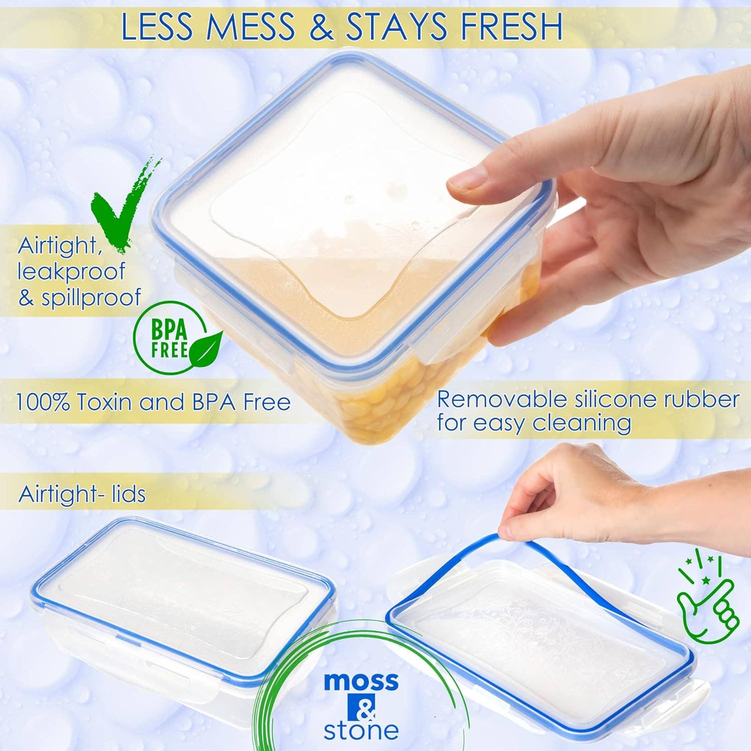 Moss & Stone – Großhandel Küchenaufbewahrung/-Organizer – Luftdichte 16-teilige Plastik-Lebensmittelbehälter mit Deckeln, sicheres Lunchbox-Set für Spülmaschine und Mikrowelle, auslaufsichere Aufbewahrungsbehälter für Lebensmittel - BPA-frei2