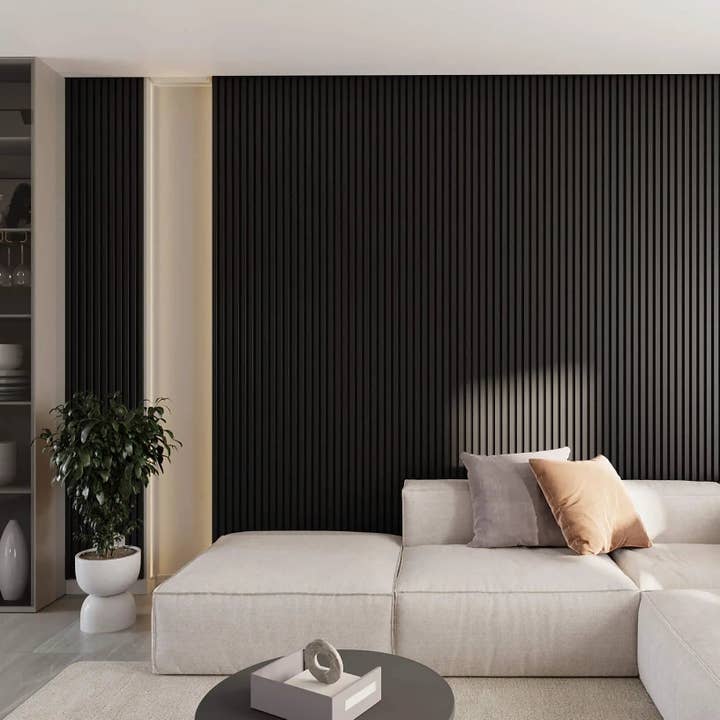 Premium Black Color (PVC) Acoustic Slat Wood Wall Panels for wholesale on Faire5