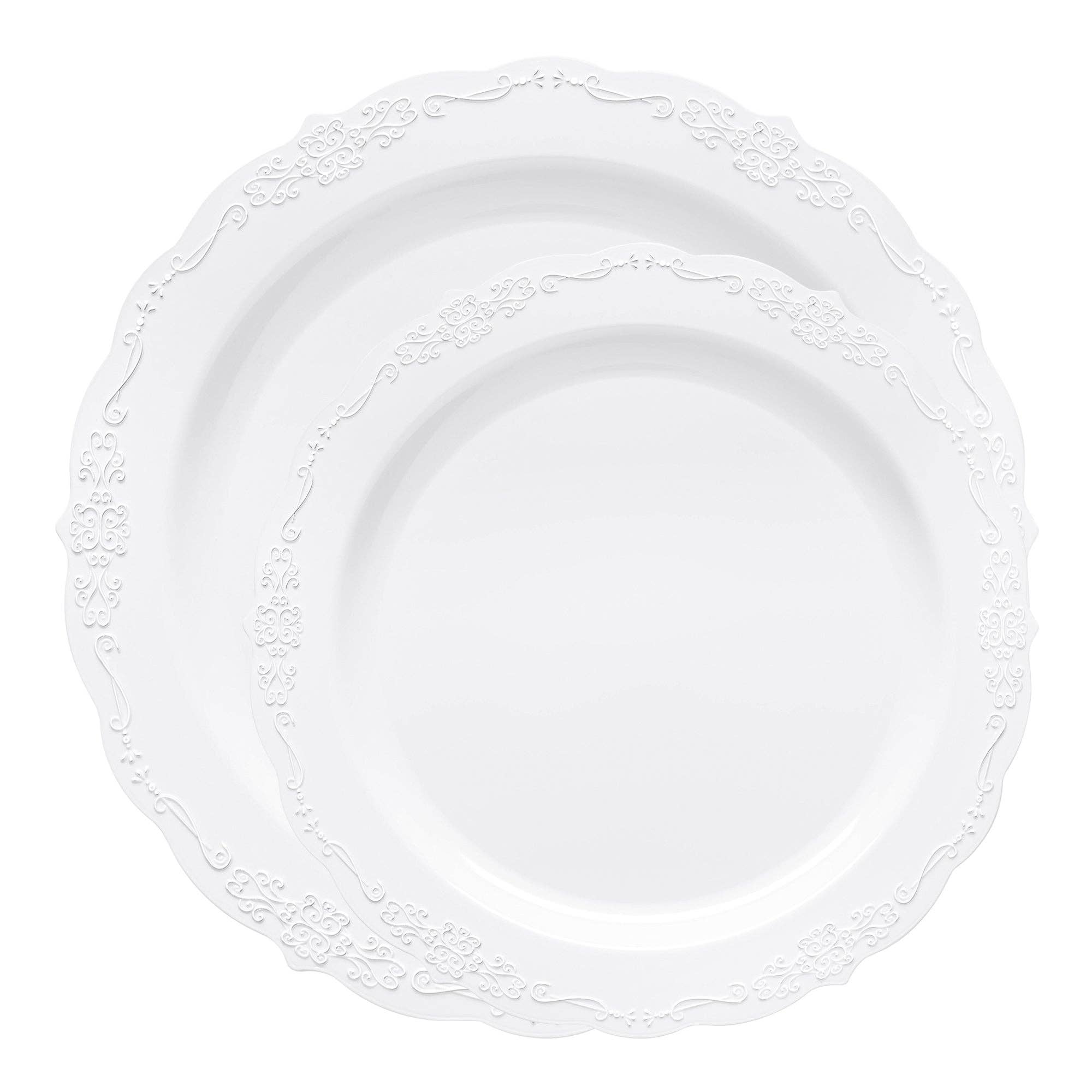 Smarty had a Party - Wholesale Disposable Plate - White Vintage Round Plastic Dinnerware Set - 120 Guests1