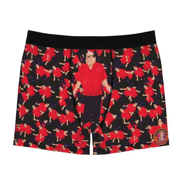 Black Stitching Wearable Watercolor Danny DeVito Boxer De-Brief-o’s for wholesale on Faire