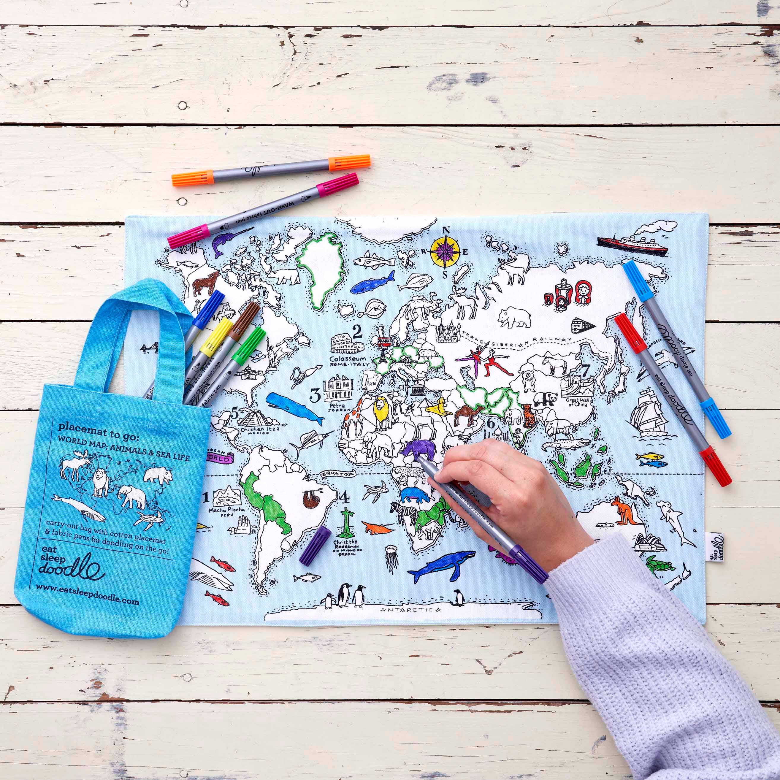 eatsleepdoodle - Wholesale DIY Craft Kit - Kids - DIY Craft Kit - Coloring Mat - World Map Placemat to Go2