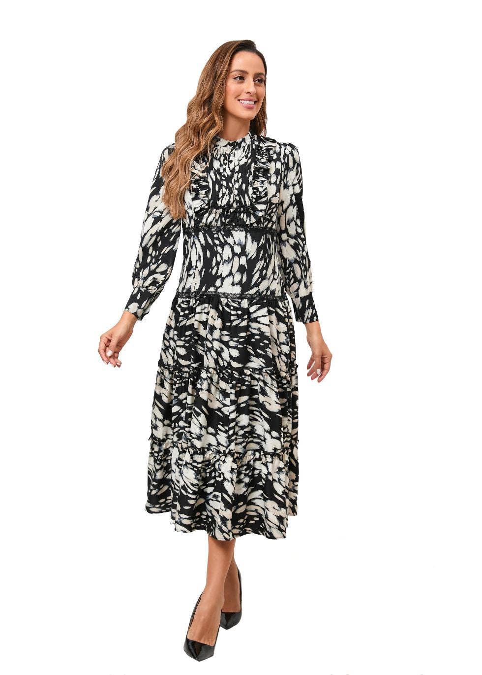 Miss Finch NYC – Engroshandel Kjole - Dame – Sort Orchid Tiered Nederdel Midikjole8