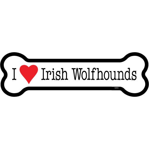 I (heart) Irish Wolfhounds 2" x 7" Bone Shaped Car Magnets for wholesale by SJT Enterprises, Inc.