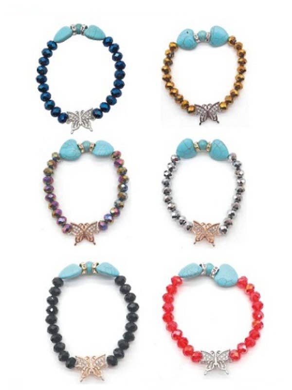 Pulseras elásticas con cuentas de gema y placa de metal de mariposa para venta al por mayor de Cap Zone