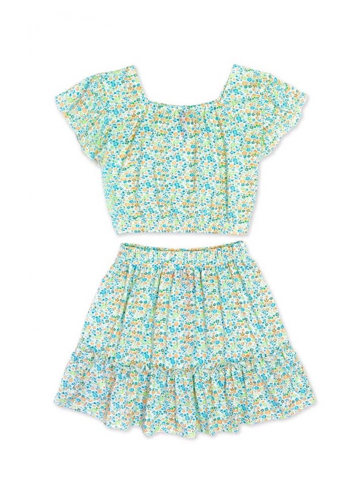 GKSS-23-3056B-UM282 Girl's 2 pc Floral Skirt Set for wholesale on Faire