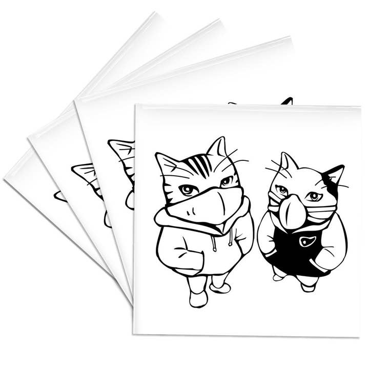 3dRose - Wholesale Coasters - 3dRose, Cool Cats Drawing Wearing Face Masks Image COVID 19, 3DRAMM, Coaster