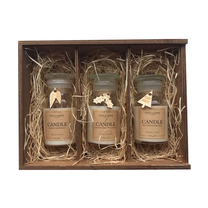 Scatola regalo Candele di Natale (Legno) per la vendita all'ingrosso da parte di Plain & Simple Australia