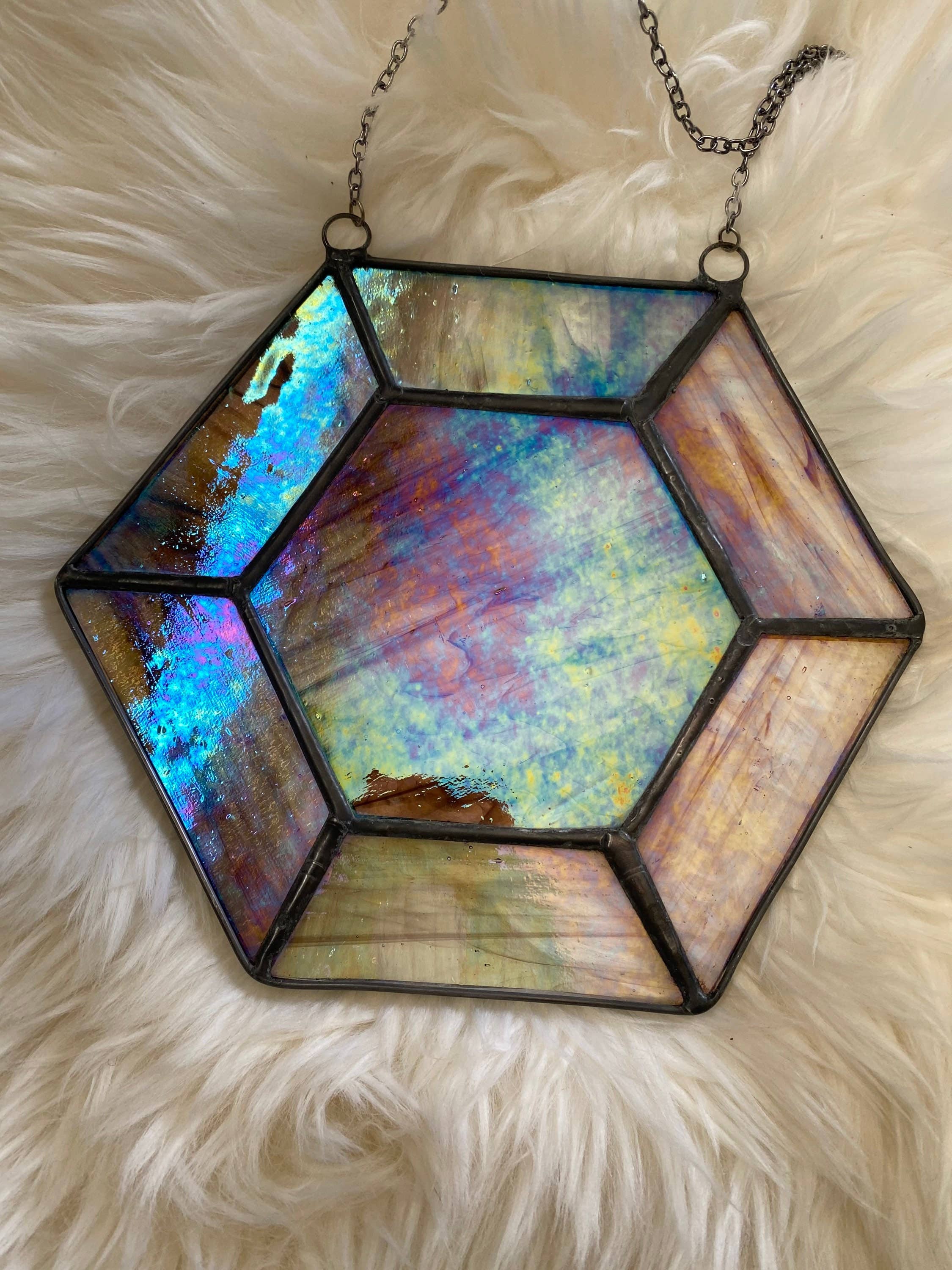 Made By Rheal - Wholesale Suncatcher - Iridescent Brown & Clear Swirl Gem Stained Glass Suncatcher1