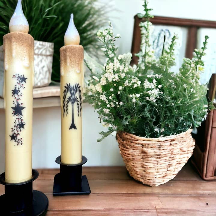 Small Town Dusk - Wholesale Flameless Candle - Pip Stars Primitive LED Battery Operated Timer Taper Candles