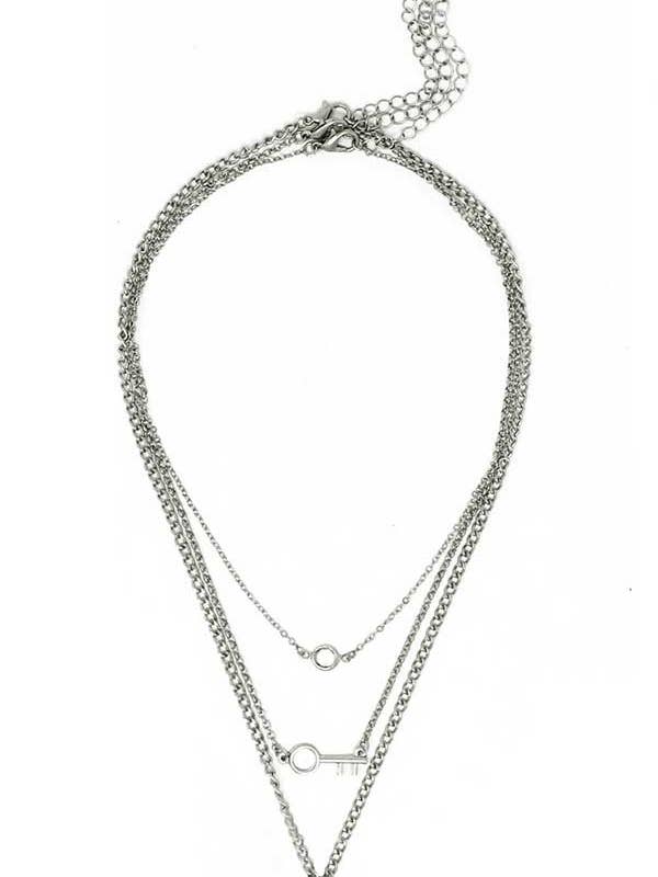 ( MX1301 ) HJERTELÅS NØGLEVEDHÆNG TREDOBBELT HALSKÆDESÆT for engroshandel hos Jewelry Max