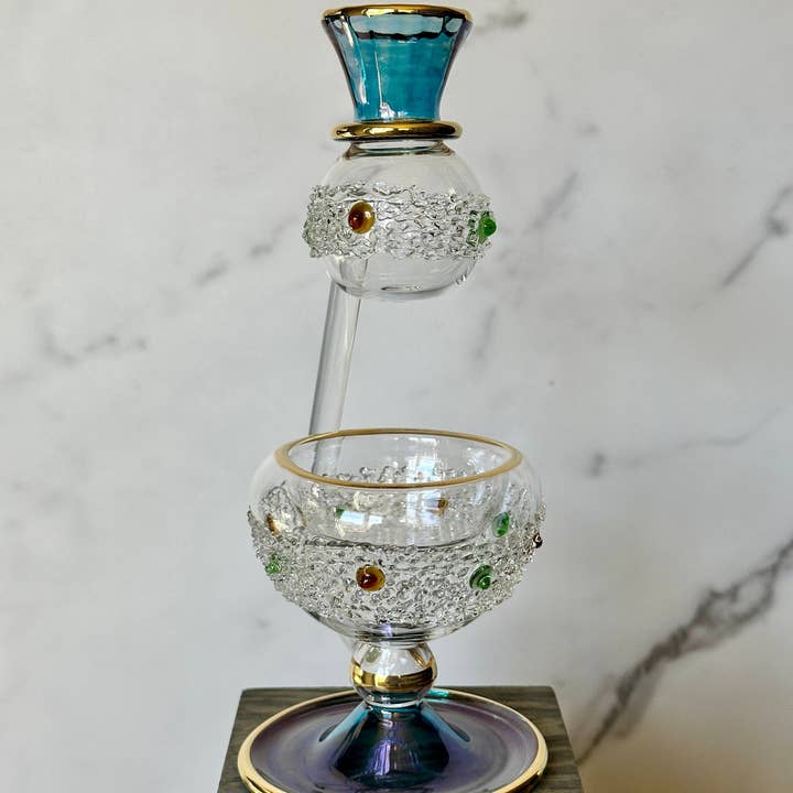 Arabazaar Gallery LLC - Wholesale Oil Warmer - Egyptian Handblown Oil Burner Embossed Glass Dots W/ 14K Gold Liner Design . Holiday Decor, Gift for love, Christmas Decor.
