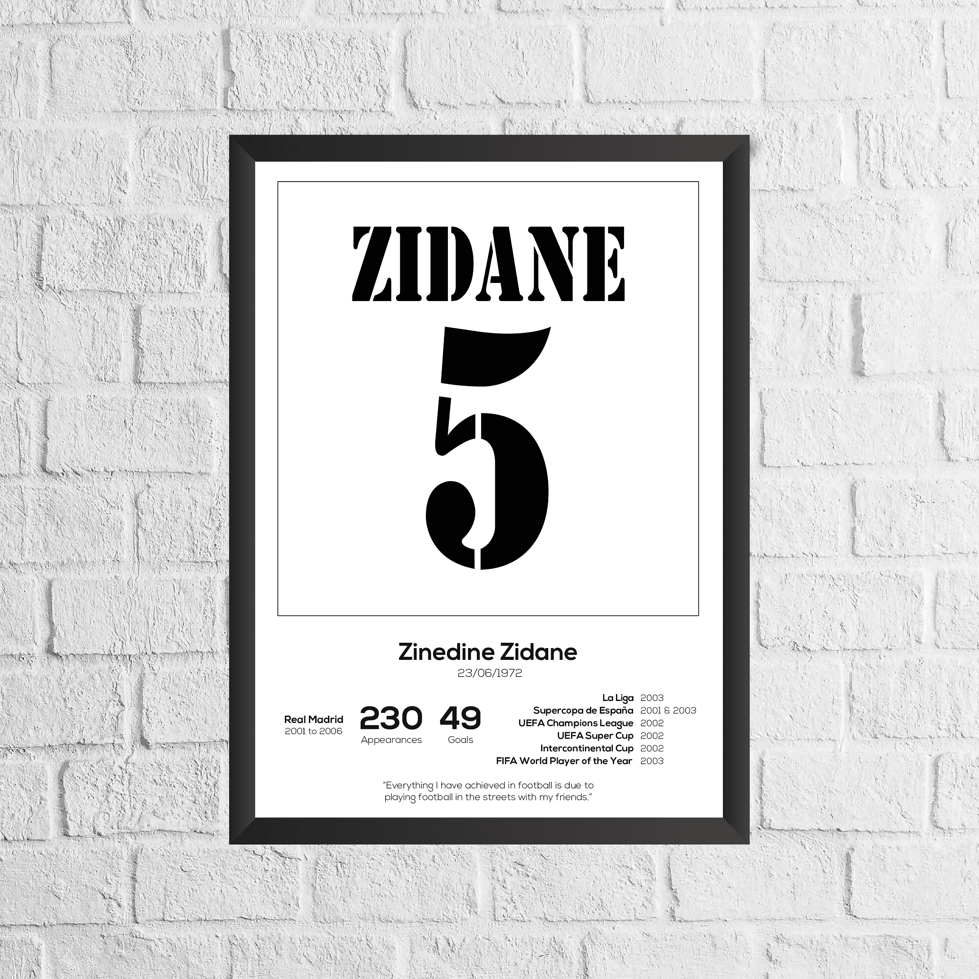 Man of the Match Football – wholesale Art print – Zinedine Zidane Real Madrid Legend Stats Print0