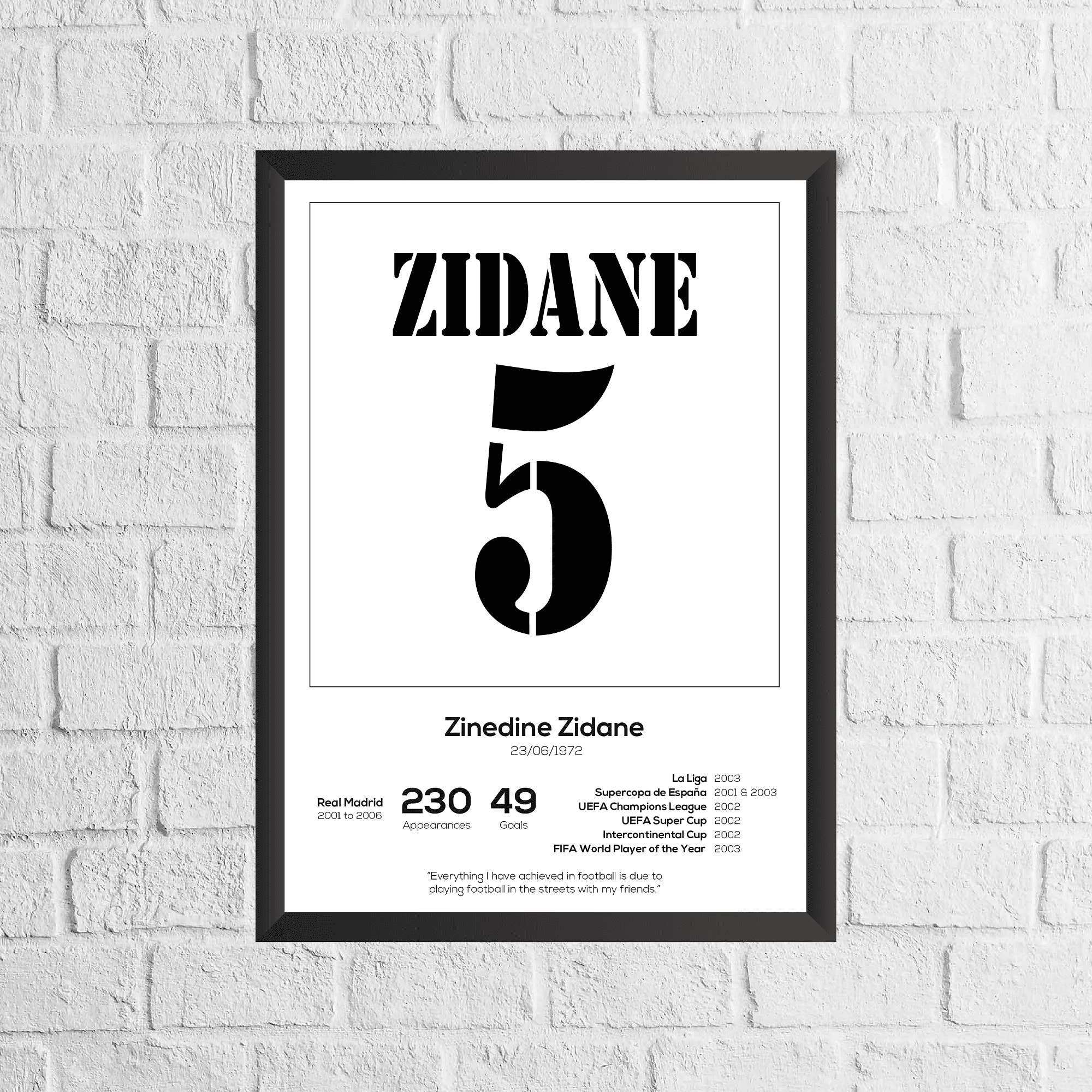 Man of the Match Football - Wholesale Art Print - Zinedine Zidane Real Madrid Legend Stats Print