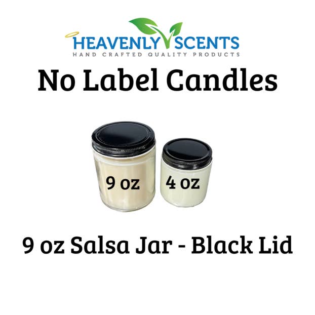Heavenly Scents - Wholesale Jar/Filled Candle - 9oz Salsa Jar Soy Candles - Black Lid - 6 Pack No Label2