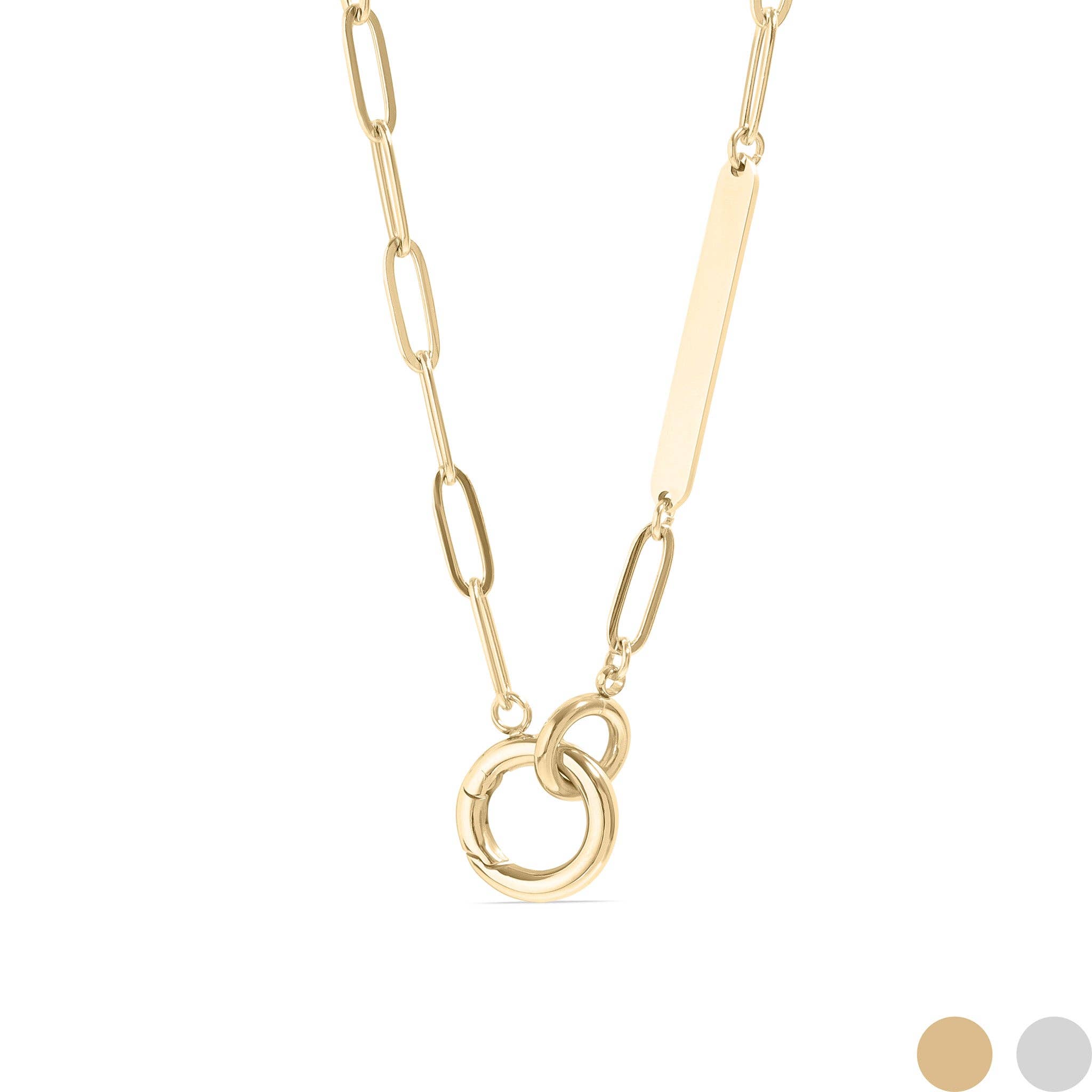 WJW - Wholesale Pendant/Charm Necklace - 18K Gold PVD Engravable Paperclip Charm Holder Necklace0