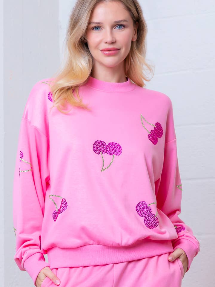 HT28934T-BEADED CREW NECK SWEATSHIRT for wholesale by Taelynn