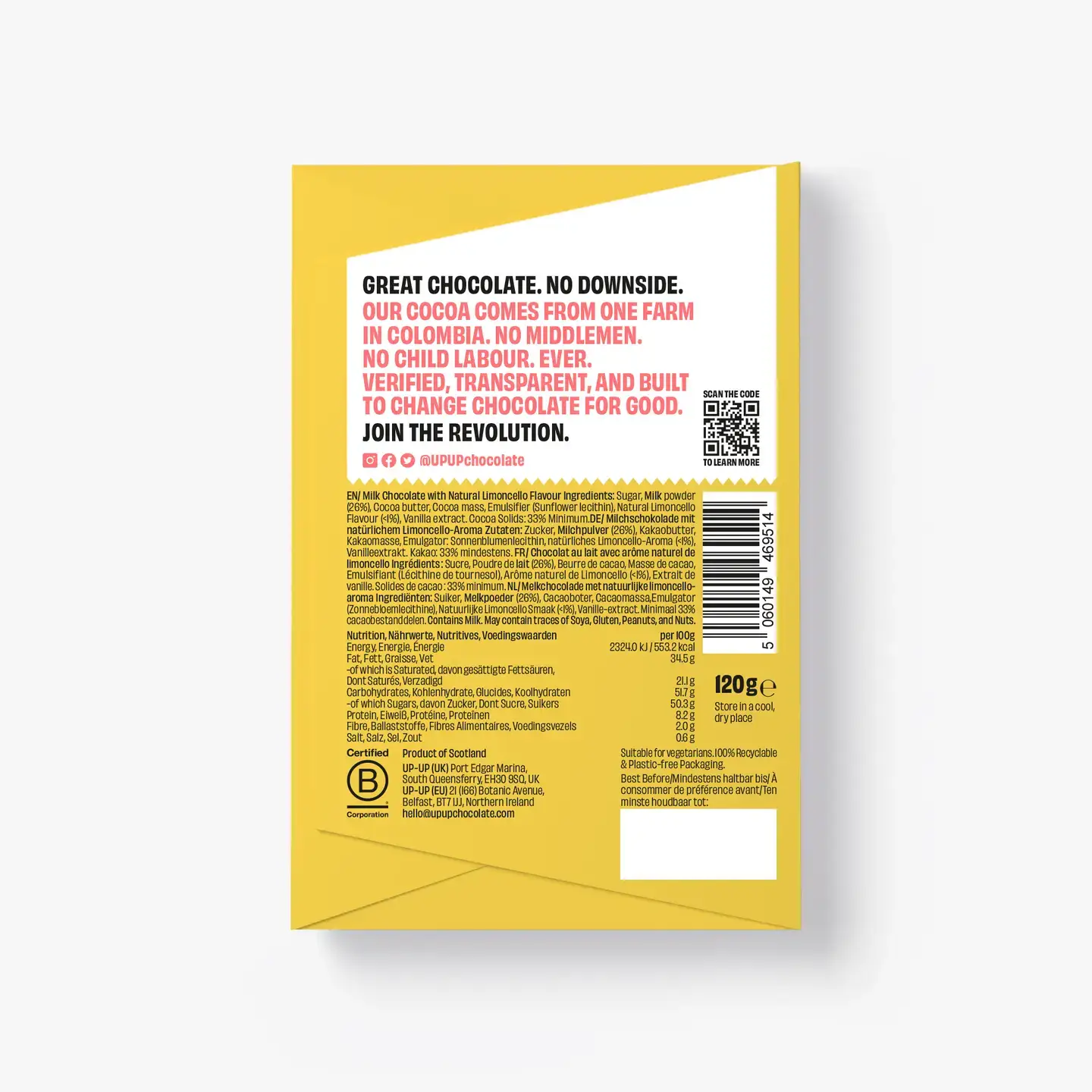 UP-UP Chocolate [No duties when shipping to US!] - Wholesale Chocolate Bar - Limoncello Milk Chocolate Bar 120G/4.2OZ3