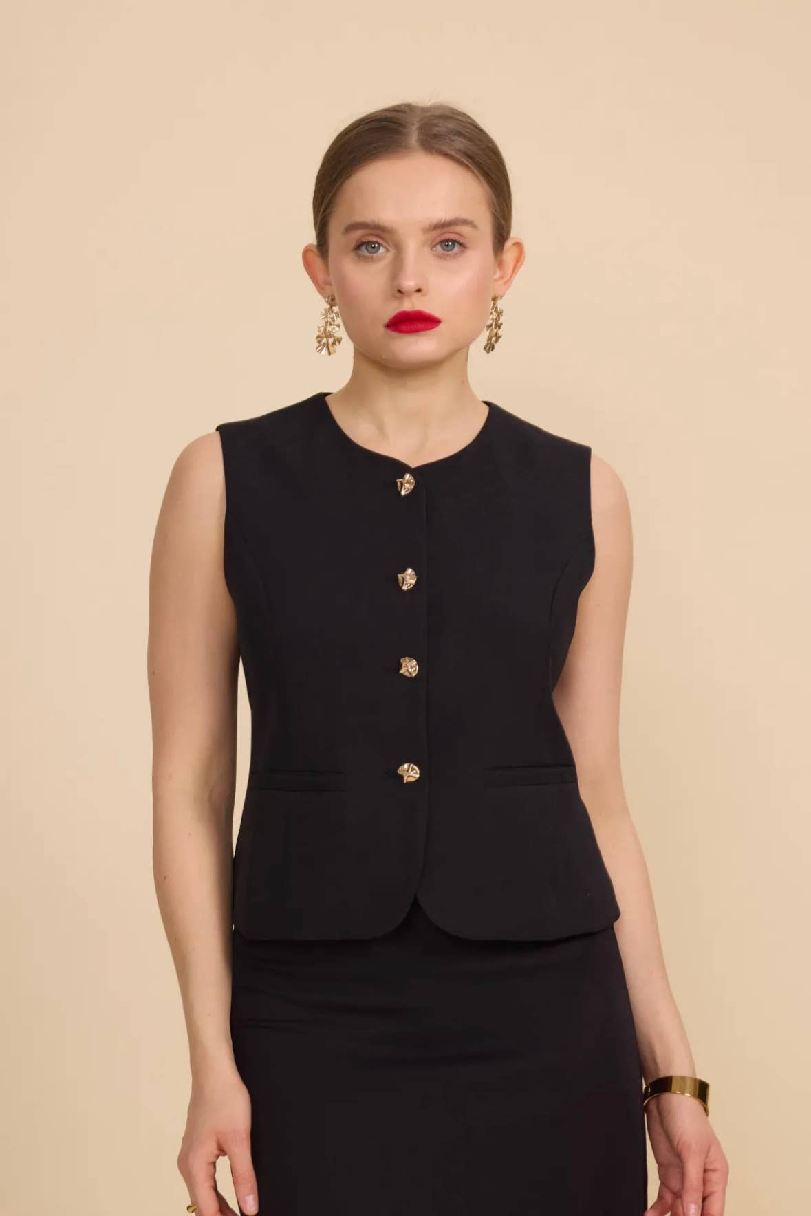 Frime - Wholesale Suit Vest - Women's - Sleeveless vest with golden buttons - 311521