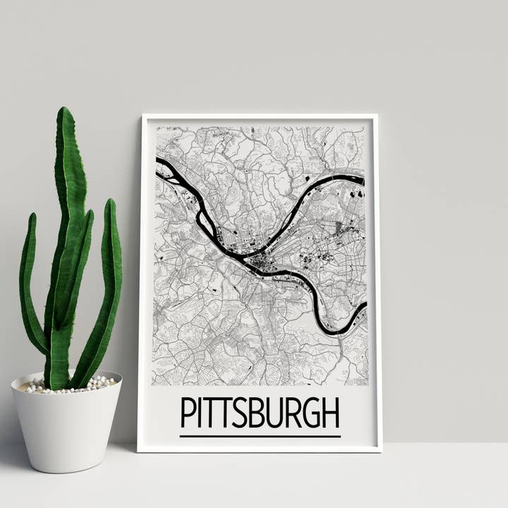 8" x 10" Pittsburgh Map Print - Art Deco Style for wholesale by ILIKEMAPS
