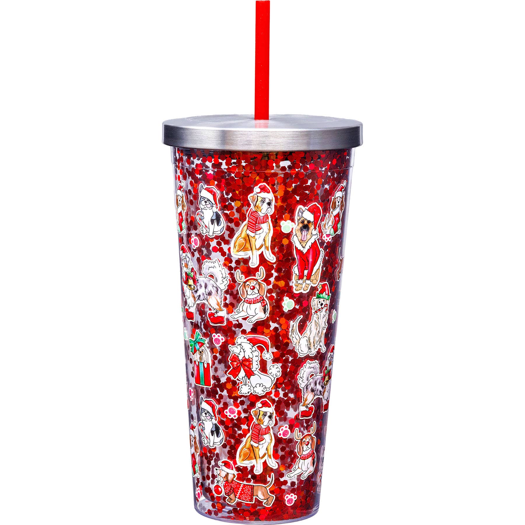 Spoontiques, Inc - Wholesale Insulated Mug/Tumbler - Christmas Dogs Glitter Cup0