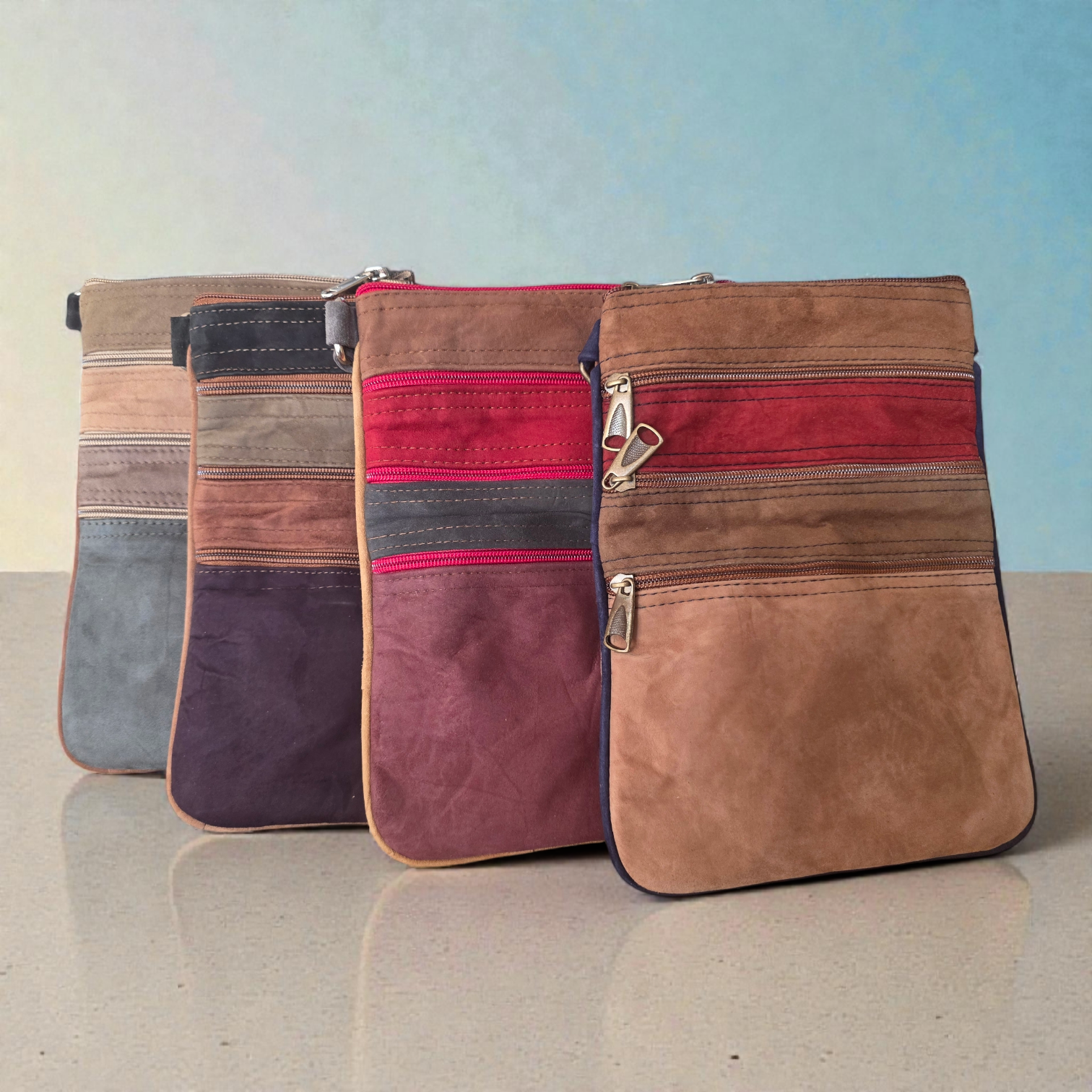 Happy Lona - Wholesale Crossbody Bag - Women's - Artisan Suede 5 Zip Crossbody Bag5